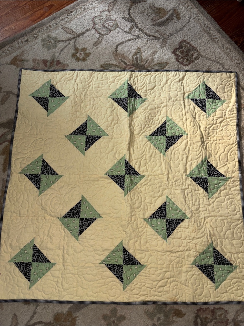 Project Linus  Patchwork 35 X 35 Quilt with Mint and Black Pinwheel Blocks
